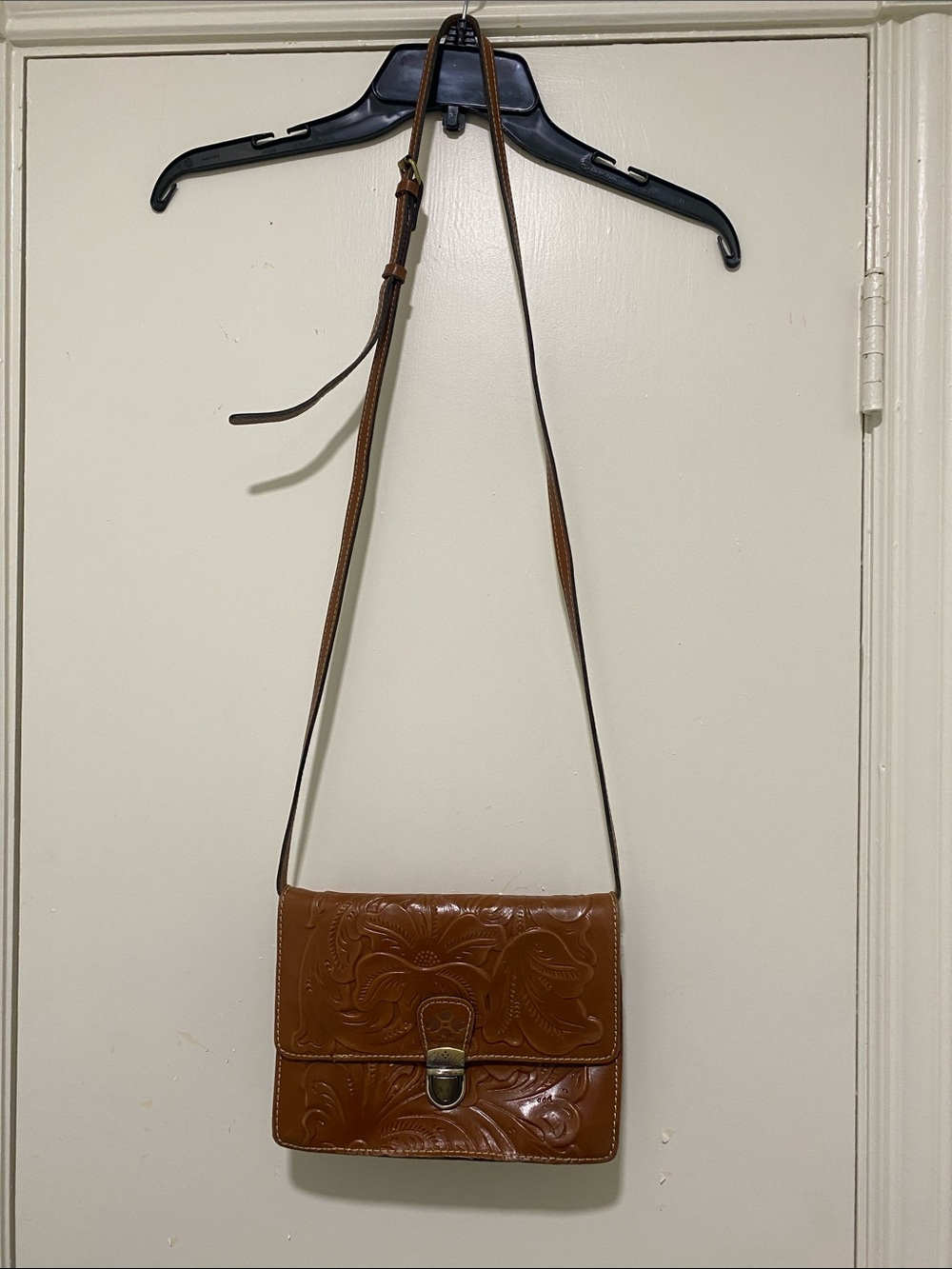 Patricia Nash Brown Embossed Leather Crossbody Bag